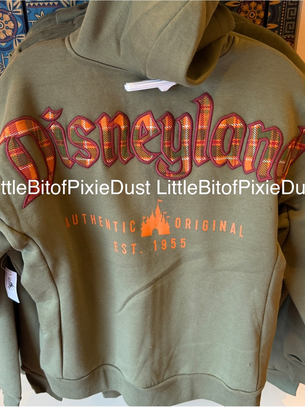 Disney Parks Disneyland Green Zip Up Sweater with Plaid Lettering